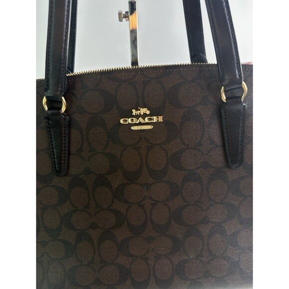 COACH Brown Black Signature Tatum Tote Bag Red Lining C4075 - Picture 2 of 13